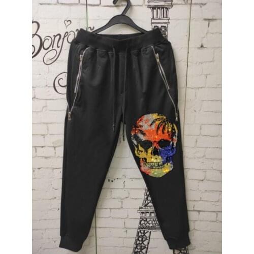 New Fashion MenS High Quality pants Casual Rhinestone design Long Pants Men Fitness Sports Long Pants