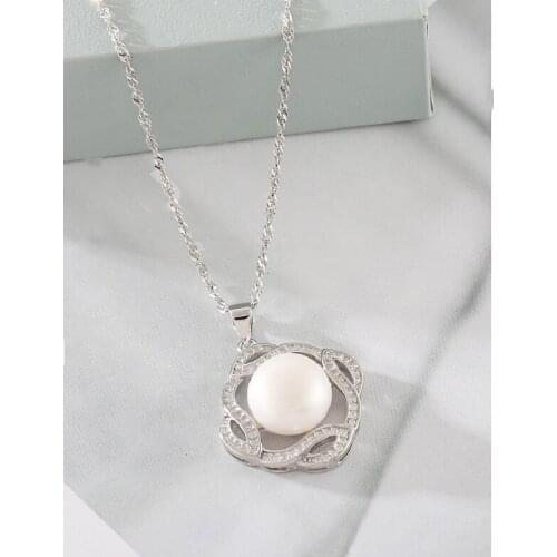 New S925 Sterling Silver Pendant Female Diamond Clavicle Chain Fashion Natural Freshwater Pearl Lady Jewelry