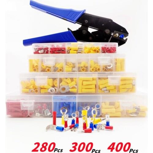 280/300/400Pcs Electrical Wire Crimp Rolled,Insulated Electrical Connector+pliers,Ring Fork Kit Female and Male,Crimp Terminal