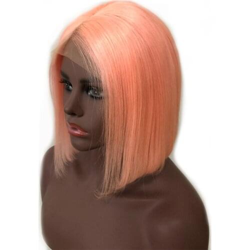 Lace Front Human Hair Wigs Pink Color Short Cut Bob Style Brazilian Straight Human Hair Wigs 130% Density