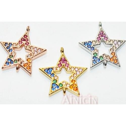Rainbow Zircon Cubic Stone Setting Five-Pointed Star Connectors Rose Gold Silver Plating DIY Jewelry Making Connection 20pcs