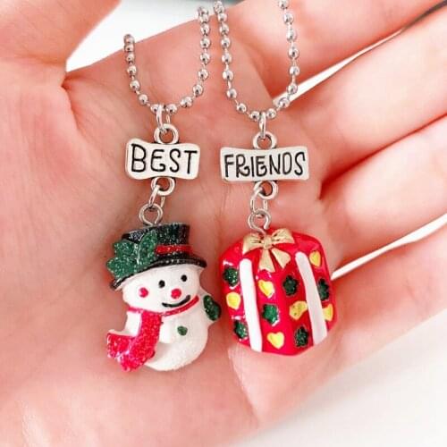 Resin Christmas Snowman Gift Pendant Necklace Children BFF 2 Best Friends Friendship Jewelry Merry Christmas Gifts For Kids