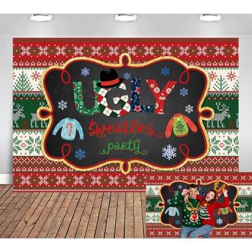 Christmas Ugly Sweater Backdrop Merry Xmas Cookie Cutter Tacky Photography Background Winter Holiday Party Decorations Banner