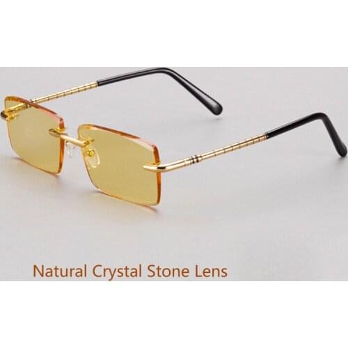 Sunglasses Man Woman Natural Crystal Stone Sun Glasses Rimless Glass Drivers Glasses Vintage UV400 High Quality Anti Scratch