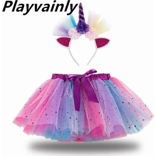 Girl starry sky Skirt Colorful Fluffy TUTU Skirt with free Headwear Cute Rainbow Skirts Baby Clothes 2-11 Years CW004