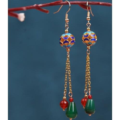 Vintage Long Embroidered Ball Drop Earrings 2021 Hanging Women Pendant Dangle Earrings Gifts for Women in Box Present Love