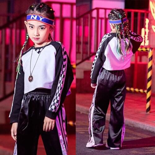 Fashion Hiphop Clothing Childrens Jazz Dance Costumes Girls Hip Hop Split Loose Flares Girls Street Catwalk Show Suit DL5463