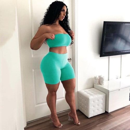 Womens Leisure Suit Sports Fitness Running Exercise High Elasticity Tight Elasticated Small Tube Top Shorts 2 Piece Set