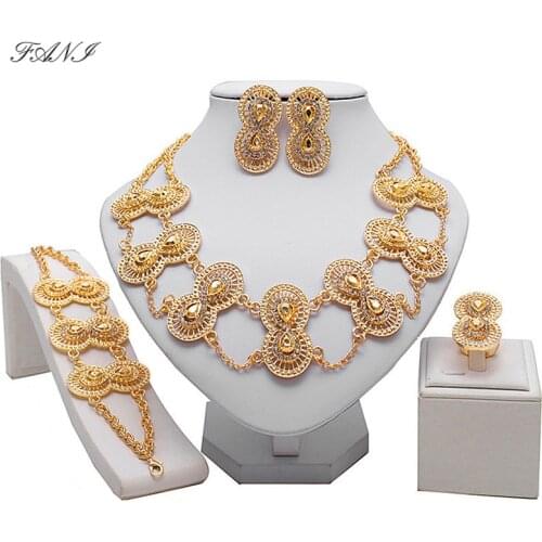 Fani Nigerian Wedding woman accessories jewelry set African Beads Bridal Jewelry Set Fashion Dubai Gold Jewelry Set Wholesale