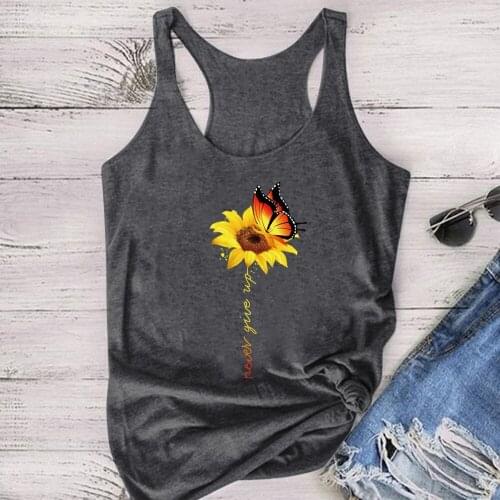 Women Summer Sleeveless Graphic Femme Female Casual Tanks Ropa De Mujer Butterfly Sunflower Never Give Up Print Tanks Tops