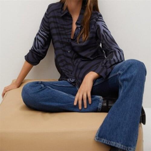 ZXQJ Women 2021 Fashion Animal Print Loose Blouses Vintage Long Sleeve Button-up Female Shirts Blusas Chic Tops