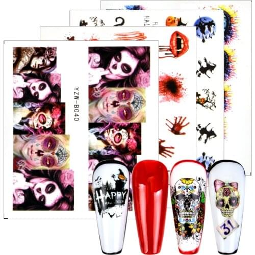 LCJ 1 Sheet Halloween Nail Art Sticker Sexy Skull Bone Water Transfer Decals Nails Foil Manicure Decoration
