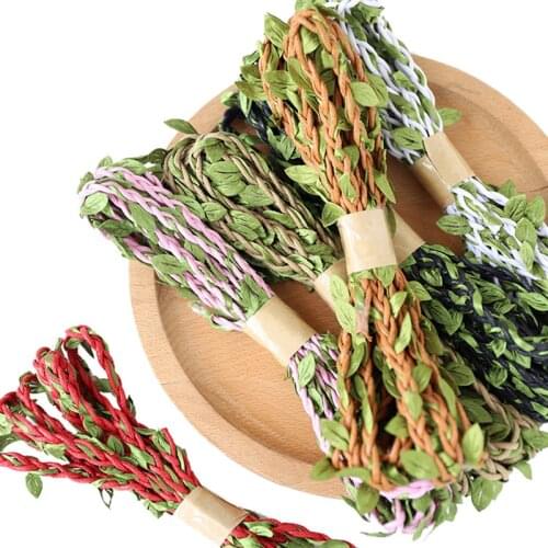 10M Simulation Green Leaves Weaving Hemp Rope DIY Wedding Birthday Wedding Decoration Rattan Gift Bouquet Packaging Rope 5mm