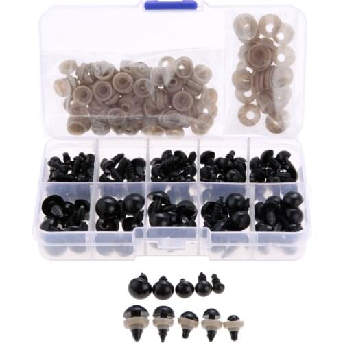 142Pcs Black Animal Puppet Dolls Eyes Plastic Safety Eyes for Teddy Bear Kids Toys Dolls DIY Handmade Accessories 6/8/9/10/12mm