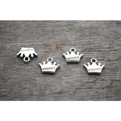 40PCS--Princess Crown Charms Antique Tibetan Silver Tone cown pendants/charms 11x13mm