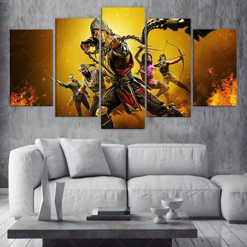5 Pieces Mortal Kombat 11 Scorpion Poster Canvas Print Painting Home Decor Wall Art Prints For Bedroom Living Room Decoration
