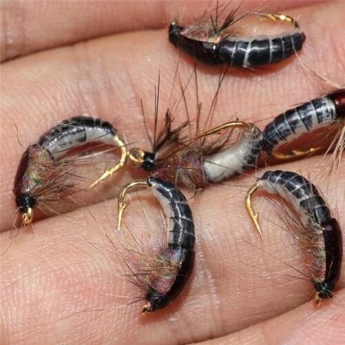 6PCS #12 Fly Fishing Flies Woolly Worm Brown Caddis Nymph Fly Deer Hair Beetle Trout Fly Fishing fly Bait Fishing Lure HX02