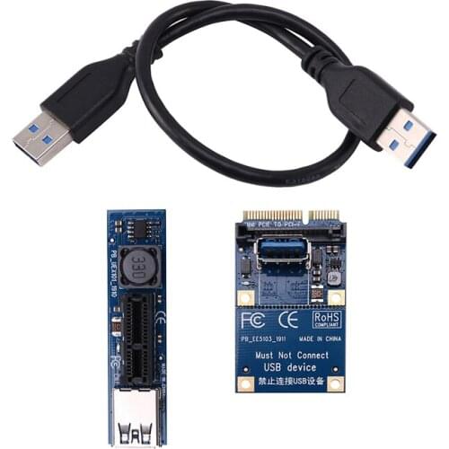 AU42 -Mini PCIE to PCI-E X1 Riser Card PCI Express X1 Port Adapter SATA Power PCIE Extender 30cm USB Extension Cable