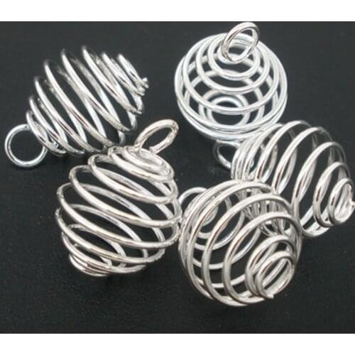 50pcs/lot Spiral Bead Cage Pendants Charms Silver Plated For Women Men DIY Jewelry Making Accessories 20x25mm,25x30mm