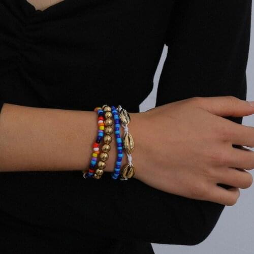 European and American ethnic ornaments with colorful handmade rice beads jewelry geometric shell simple female bracelet set