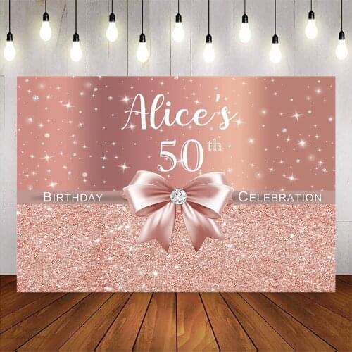Pink Rose Glitter backdrop for 50th birthday party deocration celebration birthday theme party background for photo booth prop