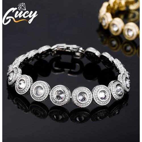 GUCY 15MM Fashion Round Chain Mens Bracelet Hip Hop Link Cubic Zirconia Copper Gold Silver Color Jewelry