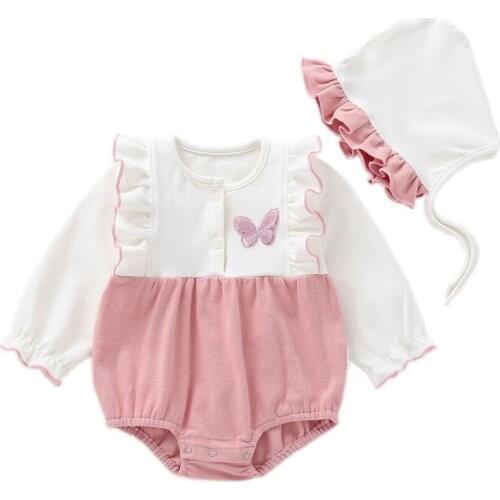 Newborn Infant 2020 Spring Autumn Clothes Lovely Cute Girl Baby Bodysuit+Cap 2Pcs Kids Clothing 100% Cotton High Quality Outfits