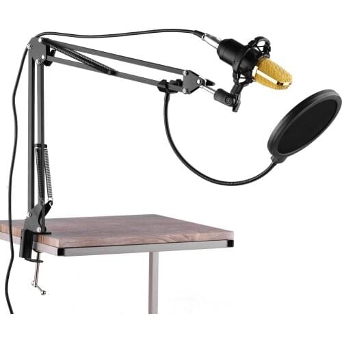Studio Recording Condenser Microphone Kit with Mic Windscreen+Shock Mount+Adjustable Suspension Scissor Arm Stand+Mounting Clamp