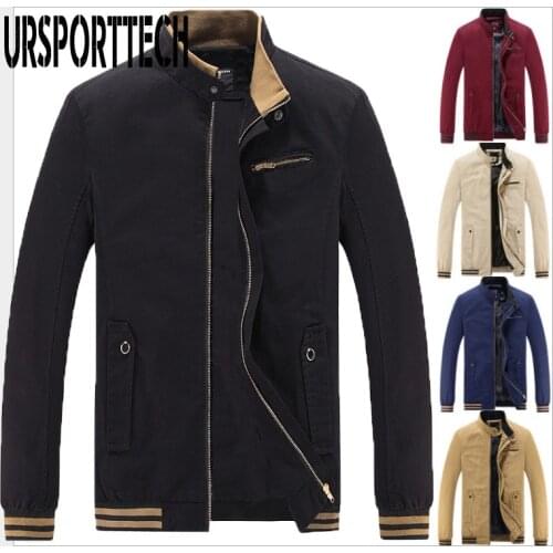 URSPORTTECH Men Jackets Spring Autumn Stand Collar Military Jacket Men Outwear Baseball Bomber Jackets and Coats Plus Size M-4XL