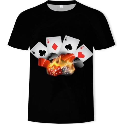 Summer Street Fashion Playing Cards Square Four-A Printing T-Shirt Mens Large Size Hedging Short-Sleeved Loose Casual T-Shirt