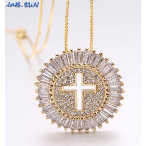 MHS.SUN Charm Cross AAA Zircon Pendant Long Chain Necklace Fashion Women Gold Color Necklace Vintage Jewelry Trendy Design 1Pcs