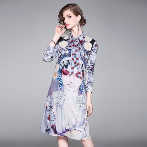 NRJ-6F-613-B-7273 Runway Dress 2020 Spring Women Bow Vintage Shirt Dress