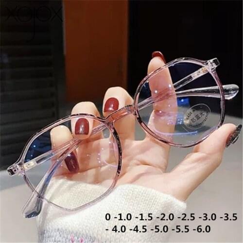 XojoX Diopter 0 -1.5 -2.0 to -6.0 Finished Myopia Glasses Women PolygonTransparent Eyeglasses Men Nearsighted Eyewear -3.5 -4.0