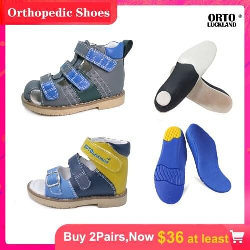 Ortoluckland Lovely 2pairs Summer Baby Orthopedic Sandals Antiskid Kid Boys Leather Shoes Children Arch Support Orthotic Insoles