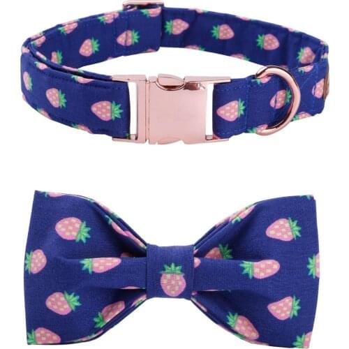 Lovely dog collar and leash set with bow tie soft and cotton fabric collar rose gold metal buckle durable pet accessories