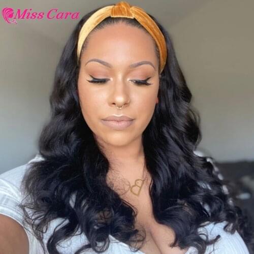 Body Wave Headband Wig Glueless Human Hair Wigs With Pre-attached Scarf Half Wig 180% Density Body Wave Headband Wig Human Hair