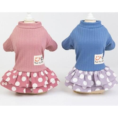 Pet Spring Summer Princess Skirt Dress for Small Medium Dogs Cool Dress Wave point on Top Sweet Bubble Skirt For Puppy-V