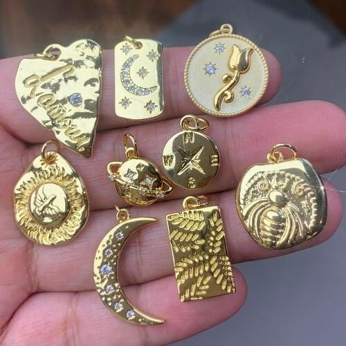 Star Moon Charms for Jewelry Making Supplies Gold Coin Charm Pendant Diy Design Charms for Earrings Necklace Bracelet Copper