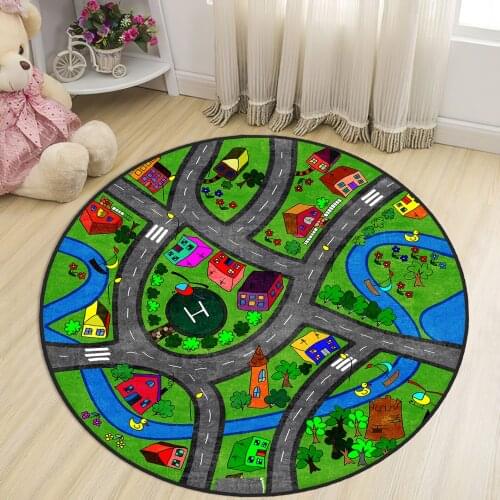 Gray Round Kids Room Rug clock numbers girl heart educational carpet