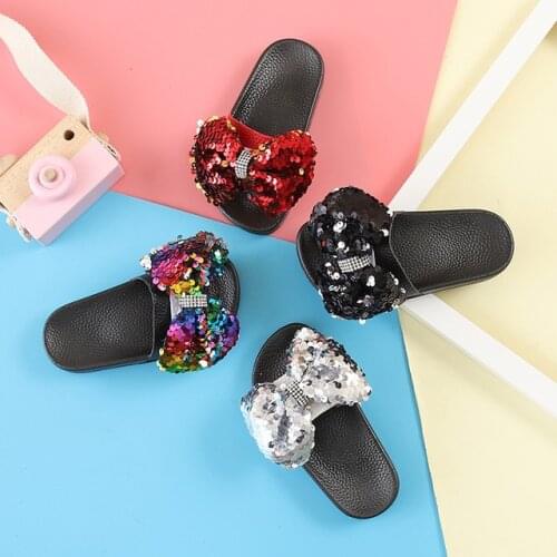 Kids Girls Slippers New Fashion Indoor Home Shoes Sequin Bow Princess Slippers Summer Beach Flip Flops Children Outdoor Sandals