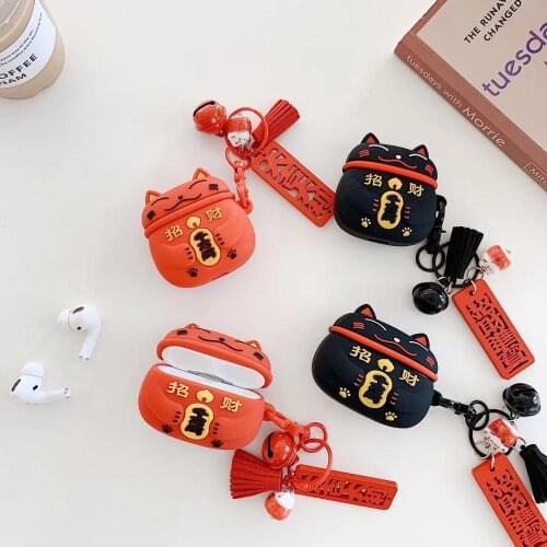 Lucky Cat earphone silicone case for airpods pro cute tup soft Protective cover for apple airpods1 2 with keychain cartoon box