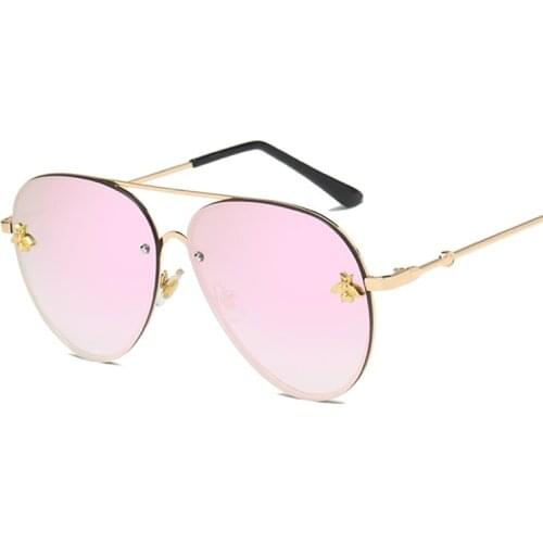 Vintage Pink Aviation Sunglasses Women Luxury Fashion Brand Sun Glasses Male Female Metal Gradient Mirror Rimless Oculos De Sol