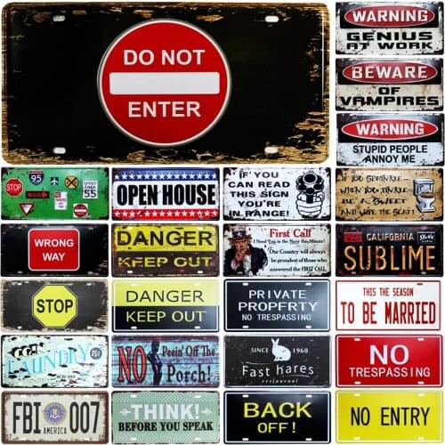 [SQ-DGLZ] Hot Warning License Plate Store Bar Wall Decoration Tin Sign Vintage Metal Sign Home Decor Painting Plaques Art Poster