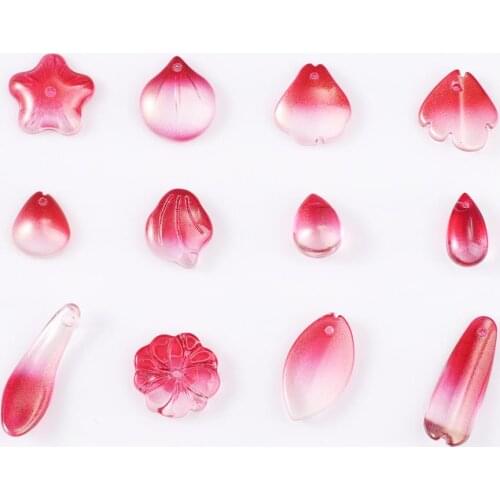 10pcs Glass Petals Red Gradient Beads Crafts For DIY Crystal Pendant Earrings Jewelry Making Accessories