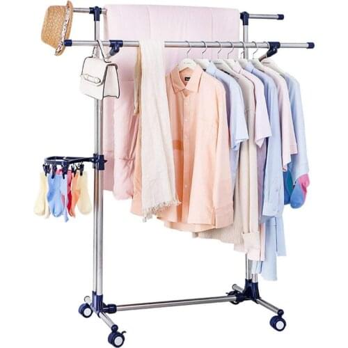 3 Colors Garment rack drying racks balcony adjustable double pole floor drying home living room bedroom hangers DQ-F1-1/1S/1T