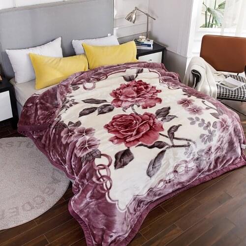 Purple Red Thick Warm Soft Rose Flower Winter Throws Flannel Blanket Luxury Coral Fleece Bedspread Blankets Wedding Bedding