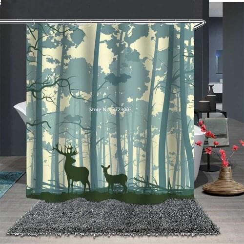 Moose and Giraffe 3D Digital Printed Shower Curtain Waterproof and Mildewproof Polyester Shower Curtain for Home