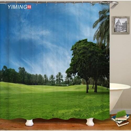 Nature grassland 3D landscape printing bathroom shower curtain polyester waterproof home decoration curtain with hook