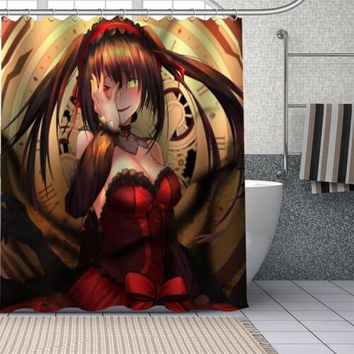 Custom Anime Tokisaki Kurumi Shower Curtain With Plastic Hooks Modern Fabric Bath Curtains Home Decor Curtains Custom Your Image