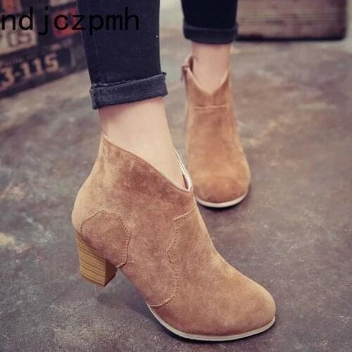 Womens Boots The New Autumn And Winter fashion Round head zipper mid heel Short tube Womens shoes plus size 35-43 6.5cm high